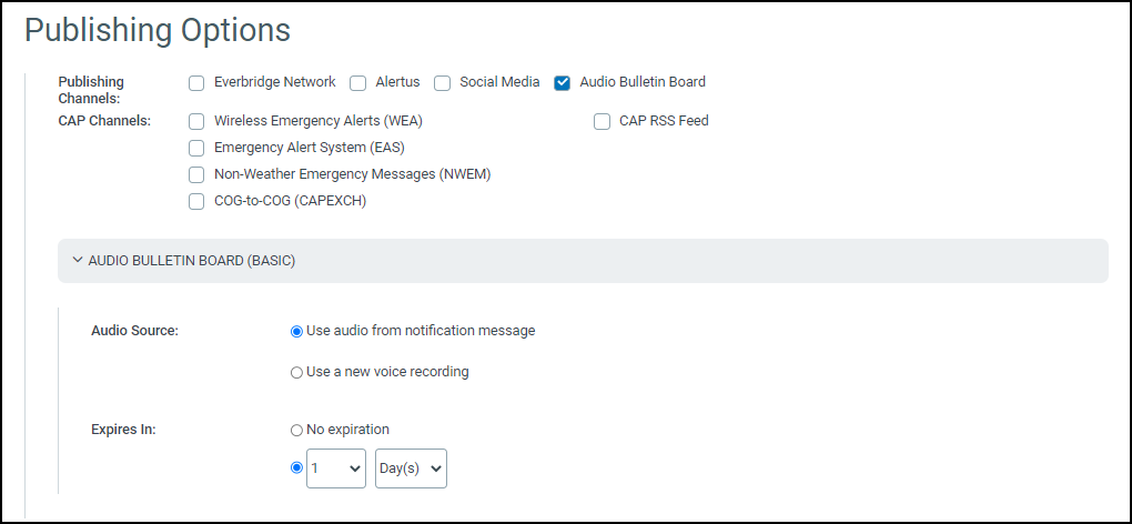 Audio Bulletin Board Publishing Option