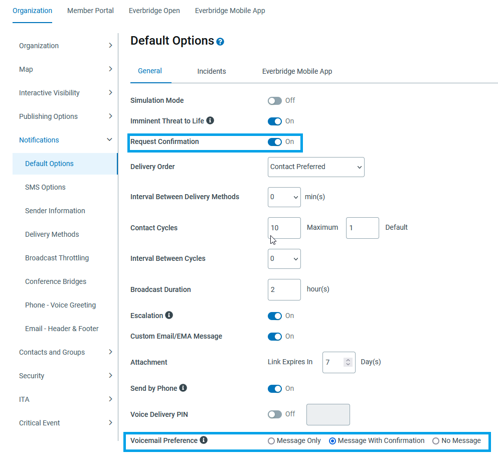 Default Notification Settings