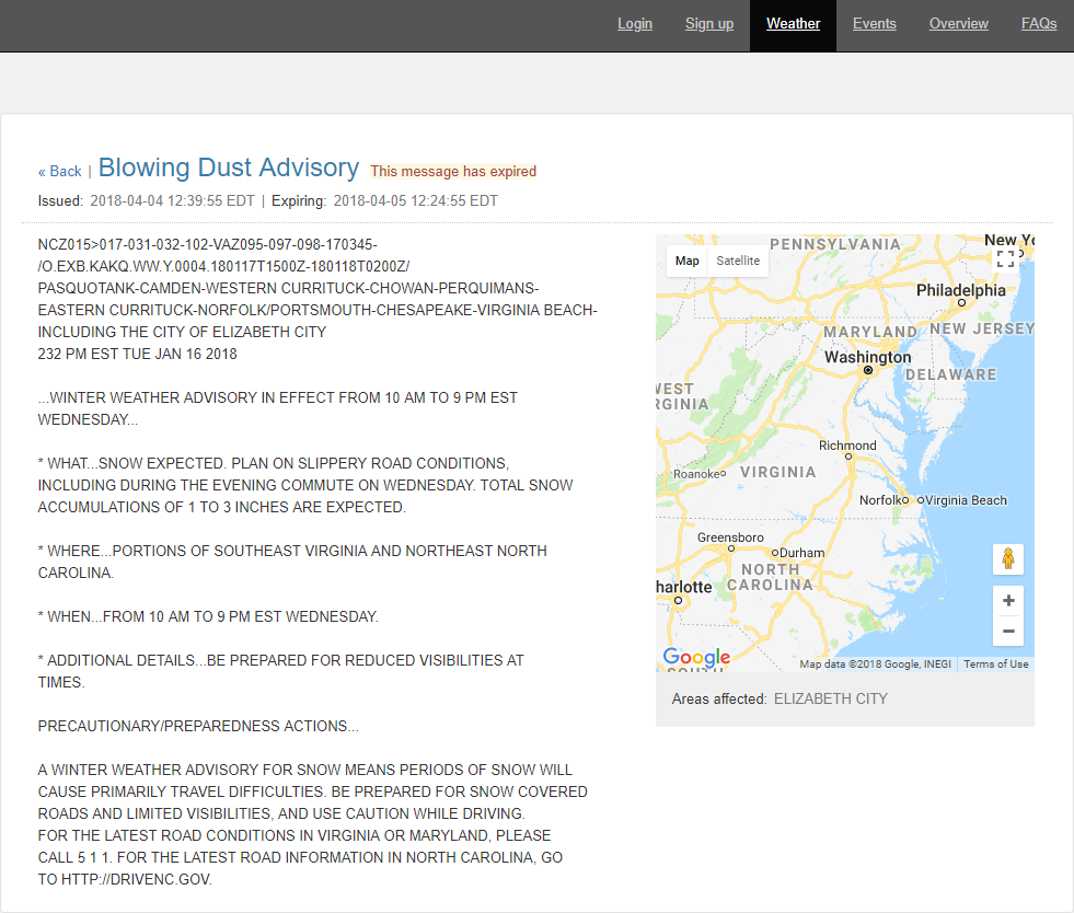 Member Portal Weather Alert