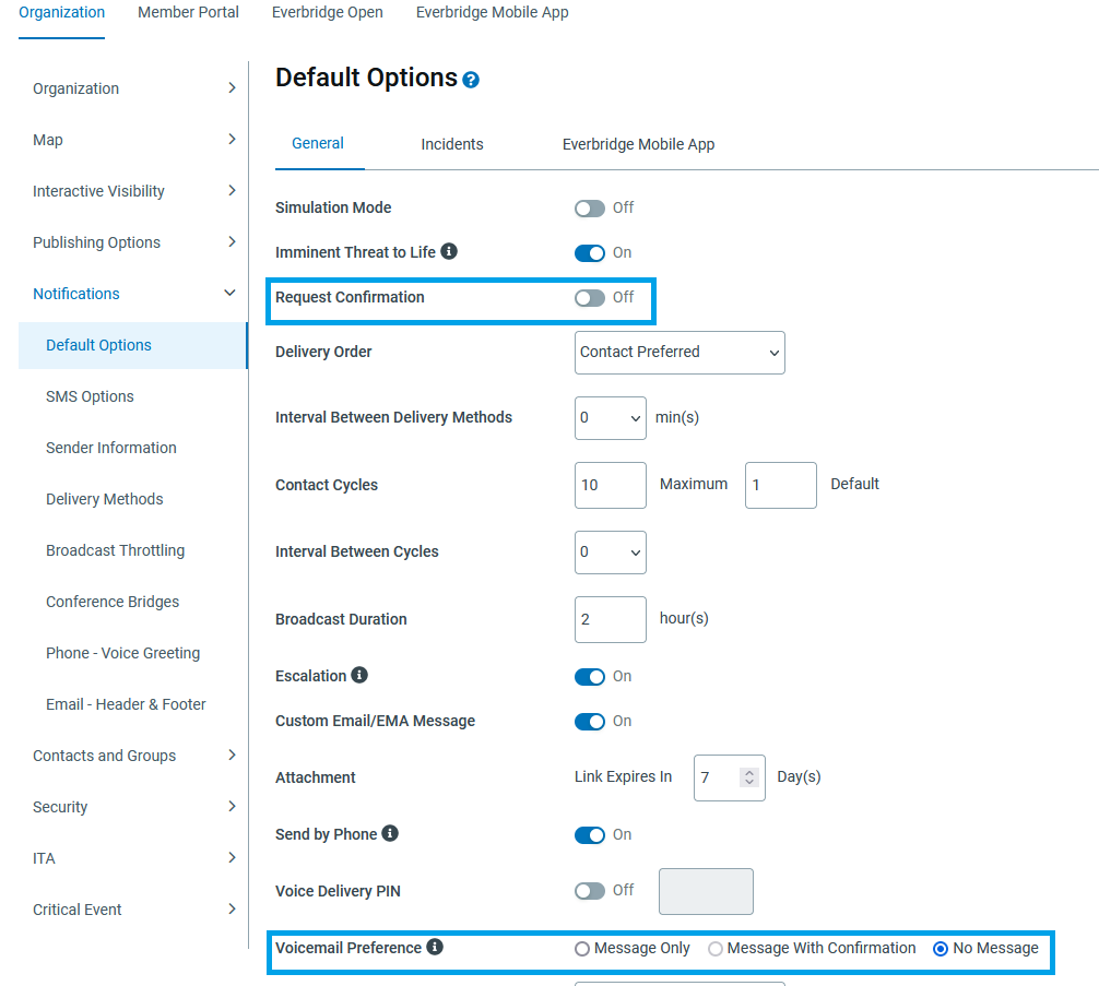 Default Notification Settings