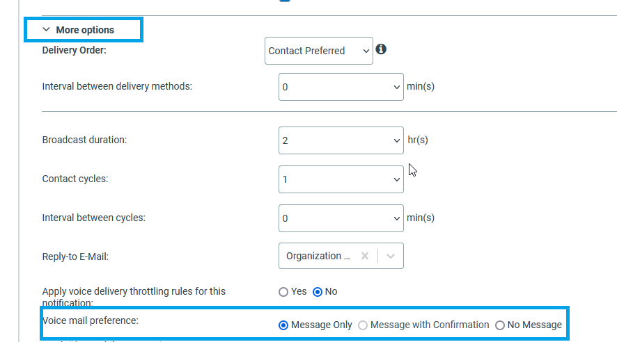 More Options/Voicemail Preference