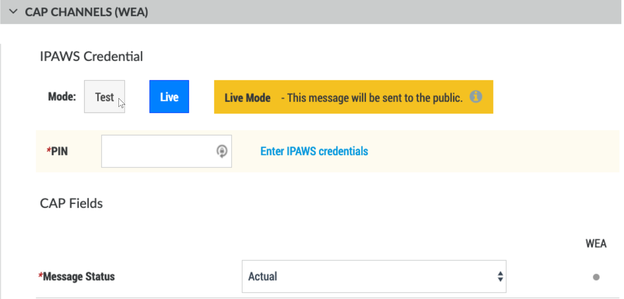 IPAWS Live Mode
