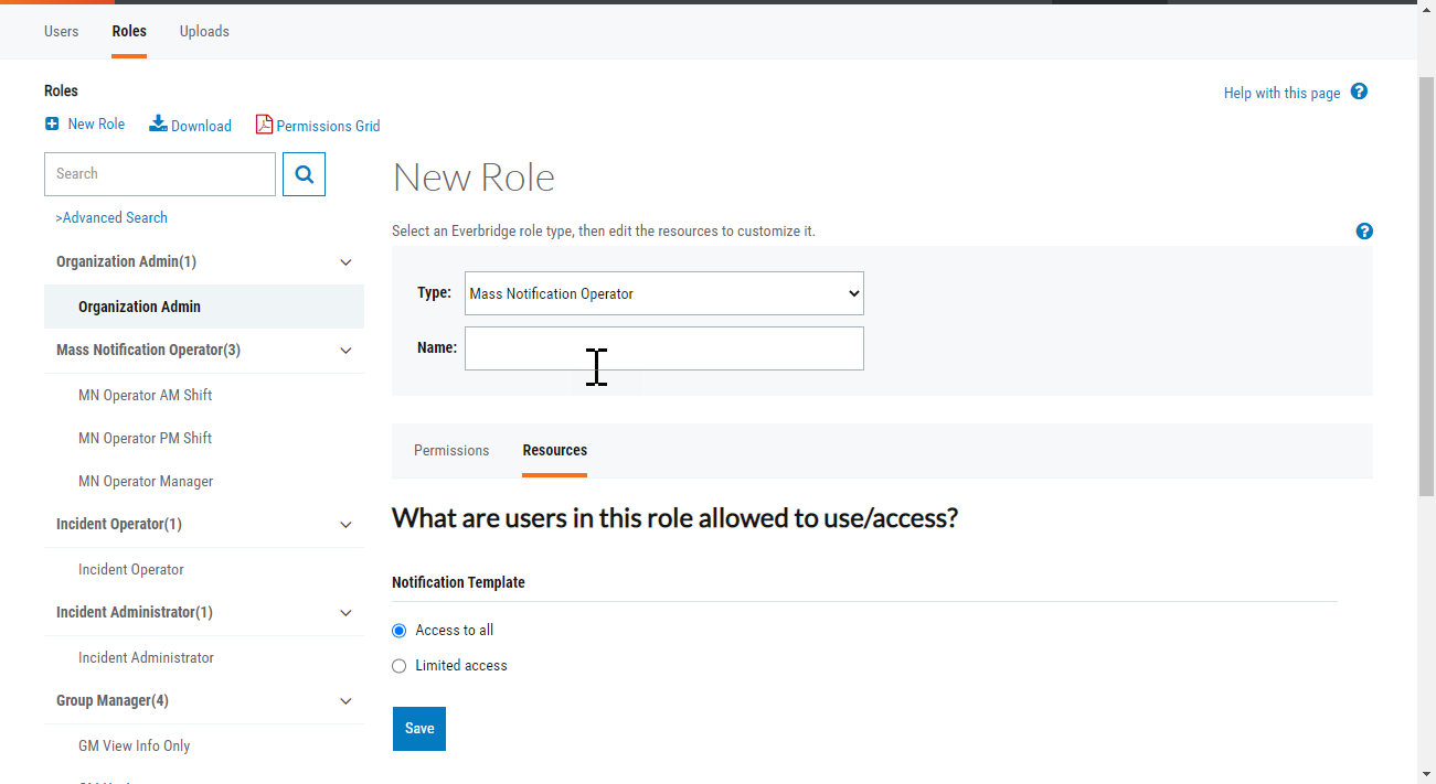 Creating Mass Notification Operator at Organization Level