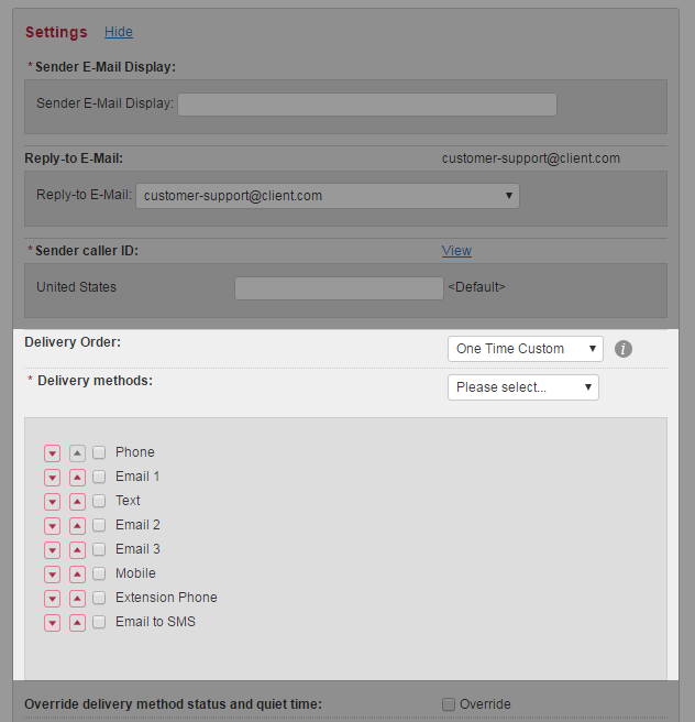 One Time Custom Delivery Method Order