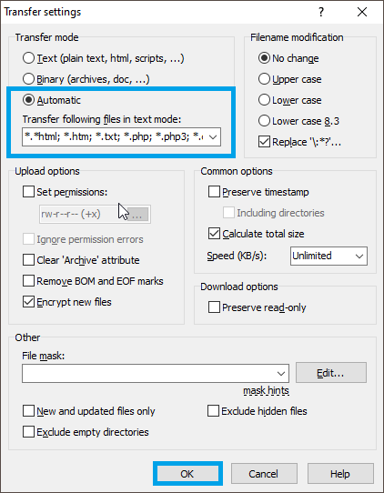 Transfer file types