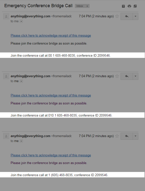 Conference Bridge Dial-in Number Format