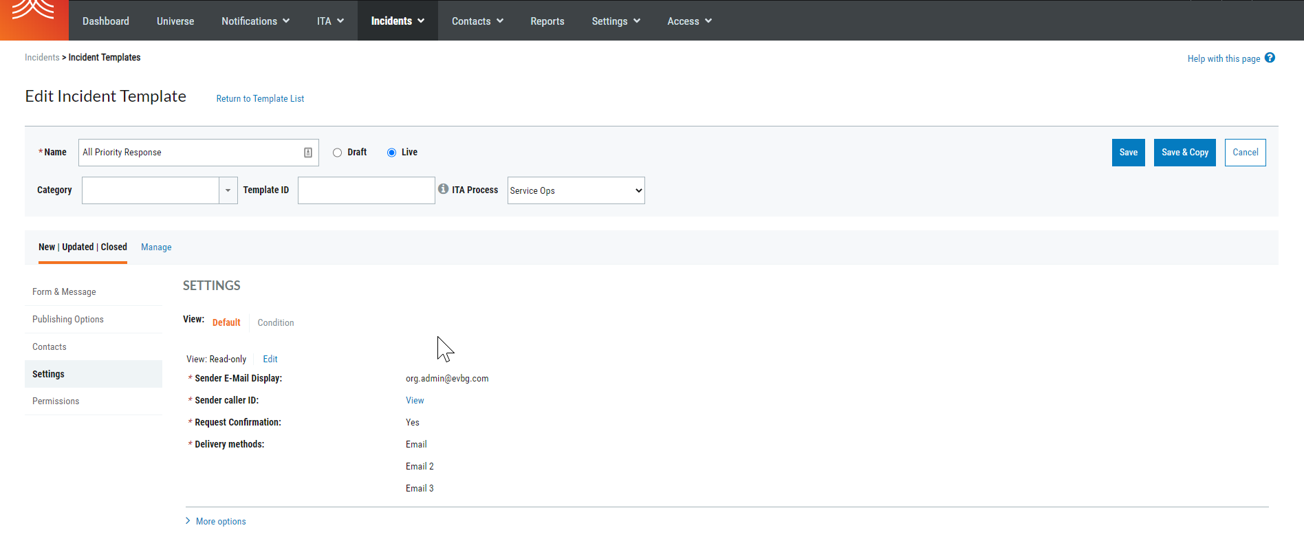 Incident Template Settings Edit