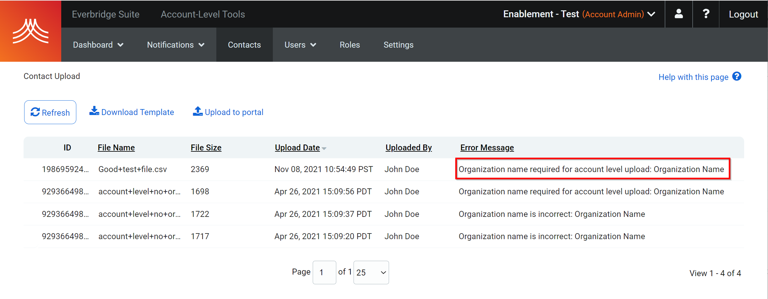 Organization Name Column Missing Error