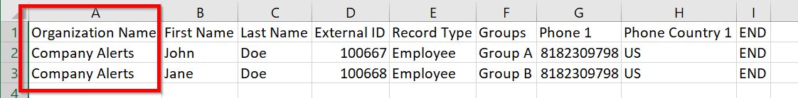 CSV File With Organization Name Column