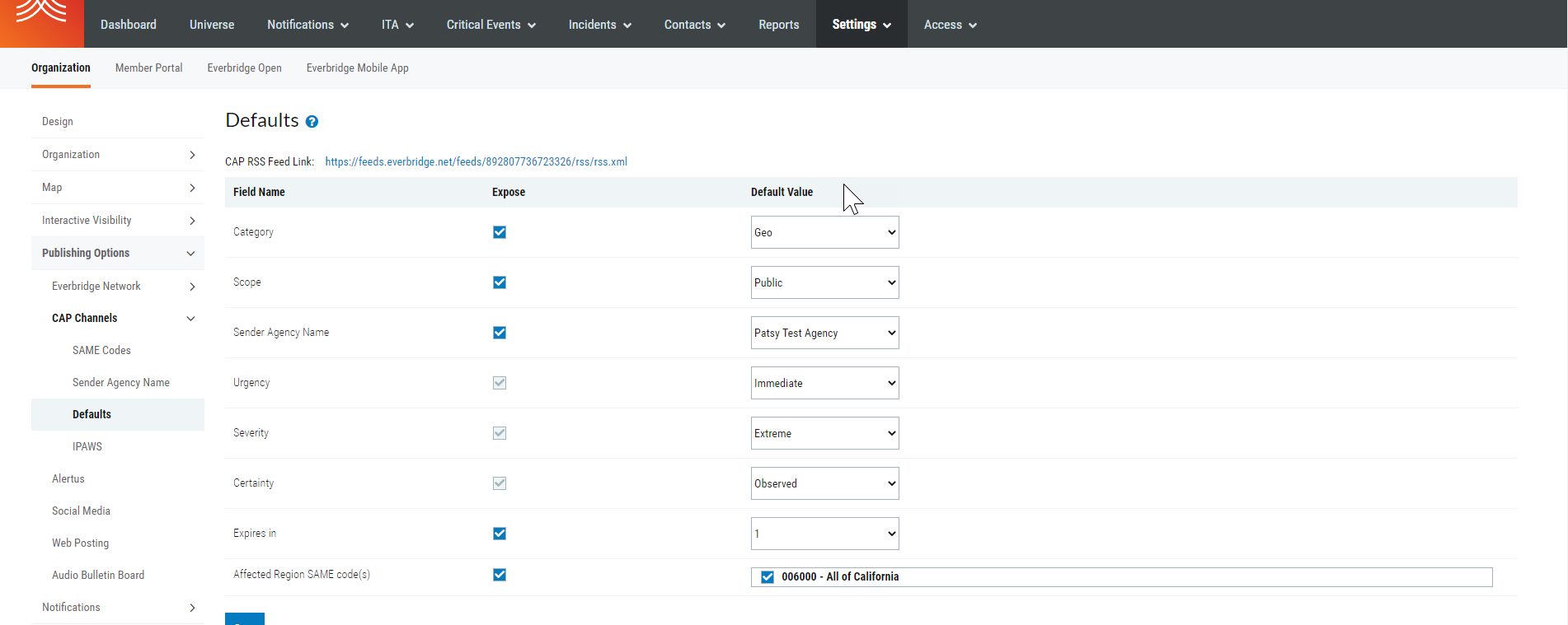CAP Channel Defaults
