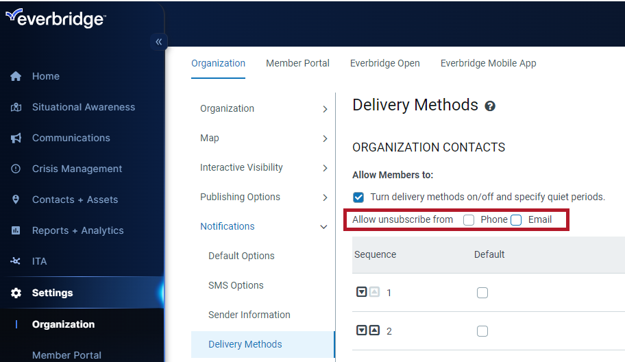 Toggle options for Email and Voice Call unsubscribe settings
