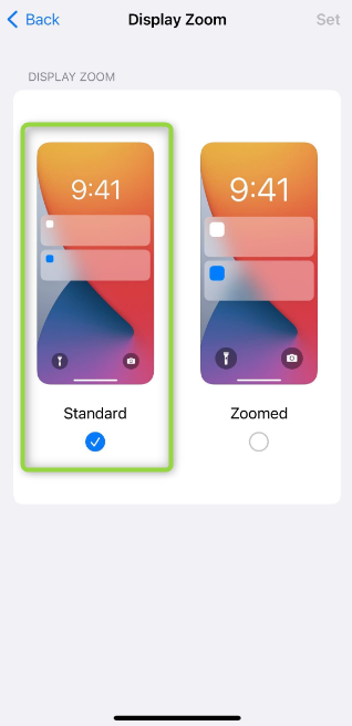 Screenshot of iPhone Display and Brightness Settings - View settings