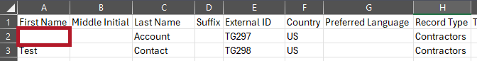 Excel file upload - missing First Name