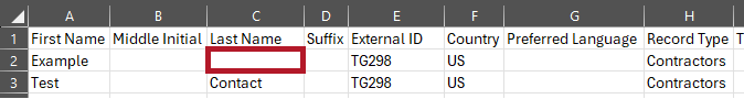 Excel file upload - missing Last Name