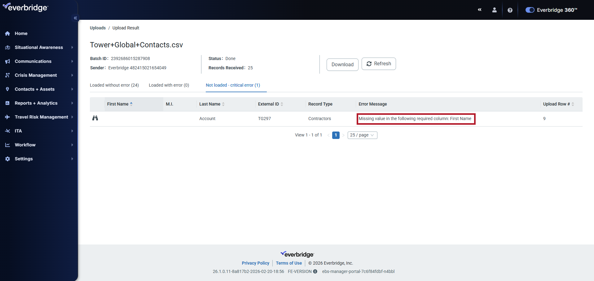 Missing value in the following required column - First Name example