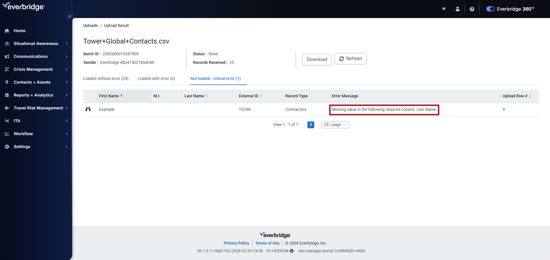 Missing value in the following required column - Last Name example