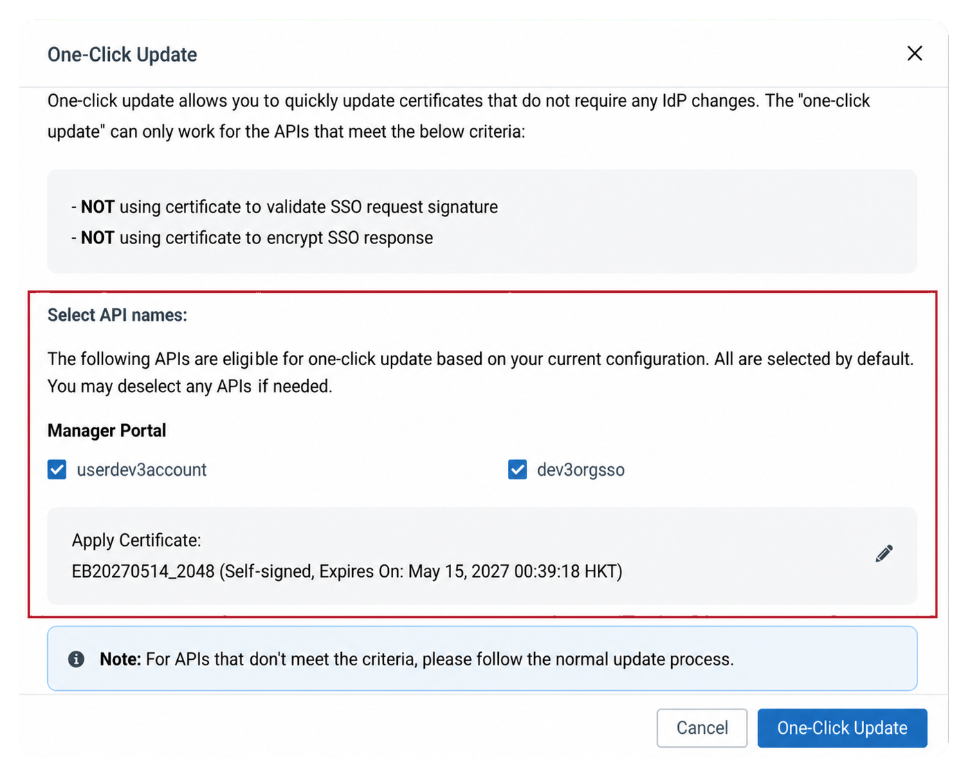 One-click update workflow
