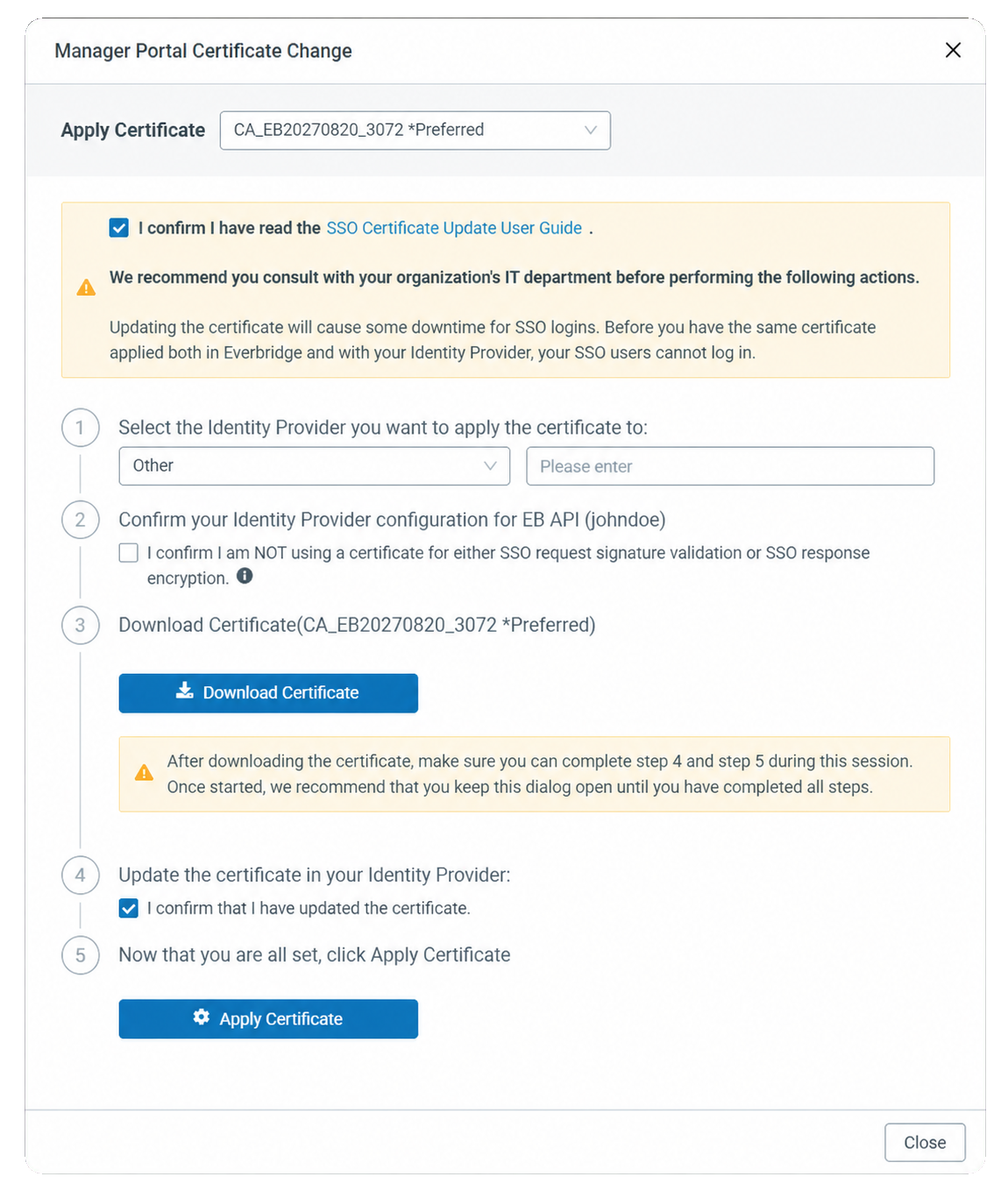 Manual update dialog